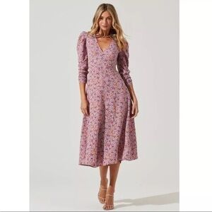 ASTR THE LABEL Puff Sleeve VNeckBack Cutout Midi Dress size xLarge Prairie Boho